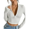 thumbnail image 1 of Women Long Sleeve Crop Tops Mock Turtle-Neck Tops Zip Up Crop Top for Women Fitted Cropped Shirts Trendy White L, 1 of 7