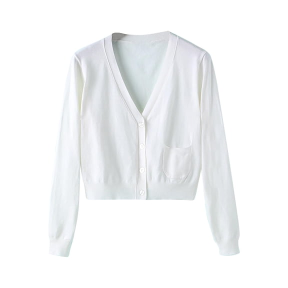 Women Long Sleeve Cropped Cardigan Shrug Button Down Jacket with Pocket Soft Open Front Sweater Casual Chic Top