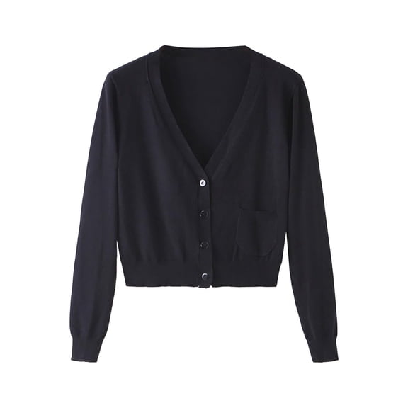 Women Long Sleeve Cropped Cardigan Shrug Button Down Jacket with Pocket Soft Open Front Sweater Casual Chic Top