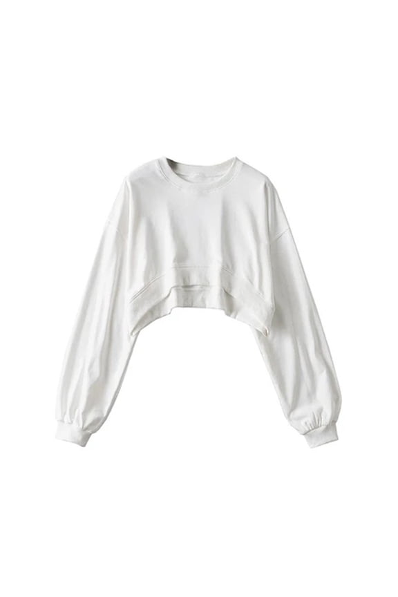 Women Long Sleeve Cropped Crop Top Hoodies Sweatshirt Causal Loose Pullover Tops