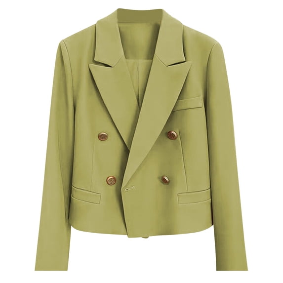 Women Long Sleeve Cropped Suit Jackets Double - Breasted Dressy Work Business Solid Color Casual Crop Blazers 2025