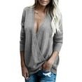 thumbnail image 1 of Women Long Sleeve Deep V Neck Knit Sweater Wrap Front Loose Tops Pullover Jumpers for Women, 1 of 5