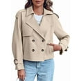 thumbnail image 1 of Women Long Sleeve Double Breasted Notched Lapel Casual Loose Fit Cropped Trench Jackets with Pockets Beige S, 1 of 8