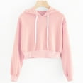 thumbnail image 1 of Women Long Sleeve Drawstring Crop Sweatshirt Crop Top Hoodie Pullover Top Blouse Pink M, 1 of 8