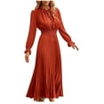 thumbnail image 1 of Women Long Sleeve Dress, V Neck Casual Midi Dress, Soft Chiffon Solid Spring Dress, 1 of 5