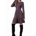 thumbnail image 1 of Women Long Sleeve Fall Dresses Flowy Casual Ribbed Knit Crew Neck Knee Length Sweater Dress S, 1 of 9
