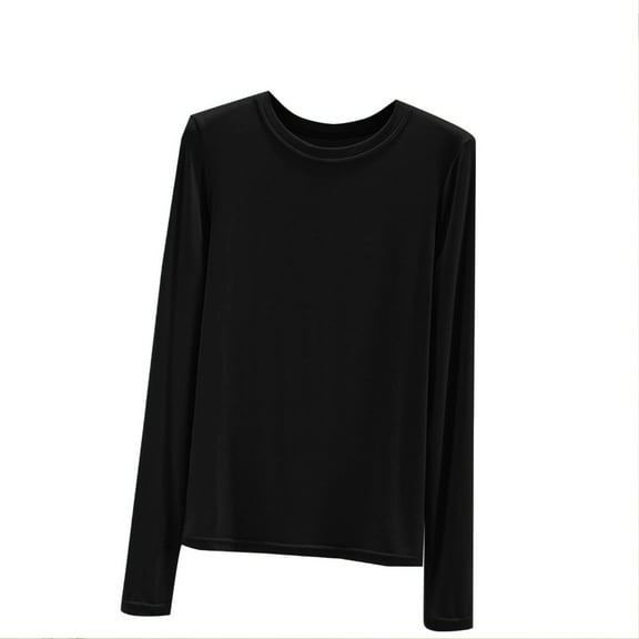 Women Long Sleeve Fashion Casual Round Neck Internal Construction Solid Color Shirt Top Winter Clothing Outfits Basic Fall Clothes