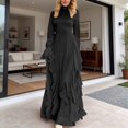 thumbnail image 1 of Women Long Sleeve Half Turtleneck Fall Dress Bohemian Relaxed Fit Maxi Flared Tiered Dress (Black XL), 1 of 5