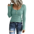 thumbnail image 1 of Women Long Sleeve Henley Long Sleeve Running Shirts T Shirts Button Down Synthetic Long Sleeve Shirt Women Slim Fit Tops Scoop Women Tops Spandex Neck Ribbed Knit Shirts, 1 of 7