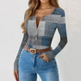 thumbnail image 1 of Women Long Sleeve Henley Shirts V Neck Button Floral Graphic Print Slim Fitted Top Going Out Tees, 1 of 6