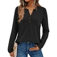 thumbnail image 1 of Women Long Sleeve Henley Tops V Neck Business Casual Work Shirts Cute Basic T Shirts Fall Trendy Clothes, 1 of 4