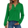 thumbnail image 1 of Women Long Sleeve Henley Tops V Neck Business Casual Work Shirts Cute Basic T Shirts Fall Trendy Clothes, 1 of 4