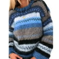 thumbnail image 1 of Women Long Sleeve Knit Loose Sweater O-Neck Contrast Colored Striped Jumper Top, 1 of 15