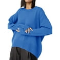 thumbnail image 1 of Women Long Sleeve Knit Sweater Jumper O Neck Tops Pullovers Casual Loose Sweater Blue One Size, 1 of 7