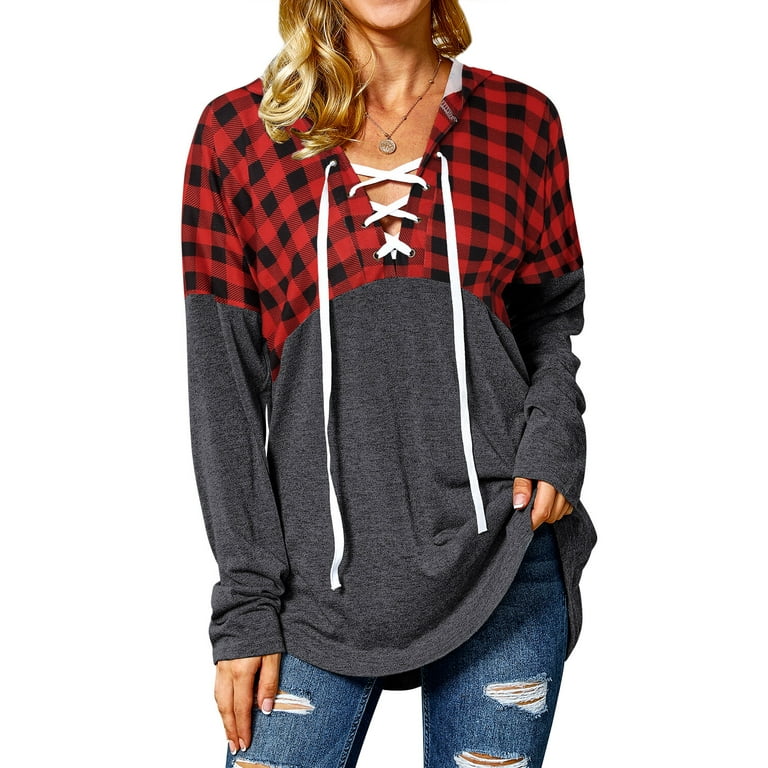Nlife Women Long Sleeve Lace Up V Neck Camo Hoodies Tops Walmart