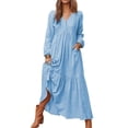 thumbnail image 1 of Women Long Sleeve Loose Plain Maxi Dress Casual V Neck Long Dresses with Pocket Bohemian Sundress, 1 of 2