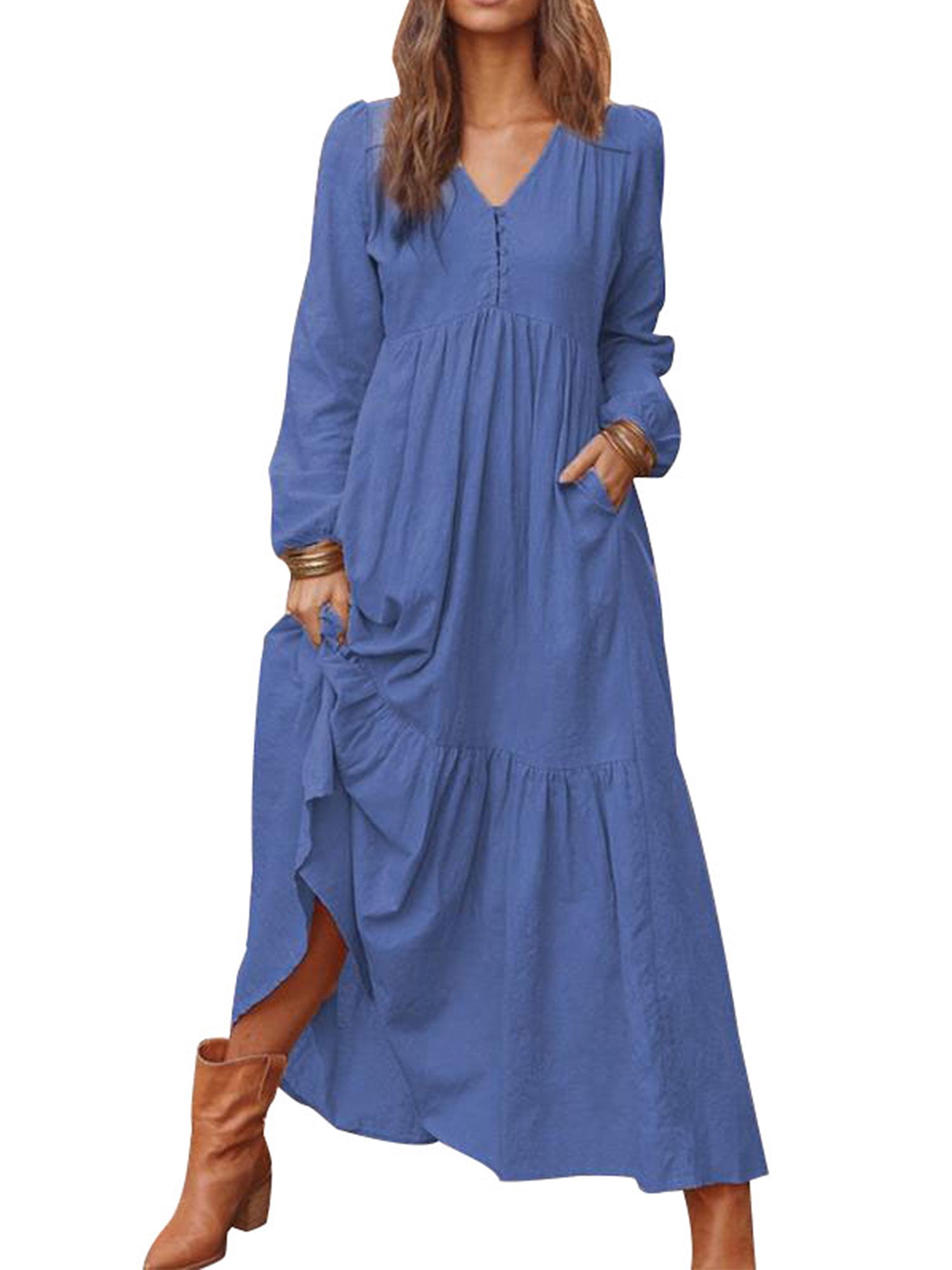 black kimono dress long Tall V-Neck Bell-Sleeve Kimono Maxi Dress