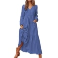 thumbnail image 1 of Women Long Sleeve Loose Plain Maxi Dress Casual V Neck Long Dresses with Pocket Bohemian Sundress, 1 of 2