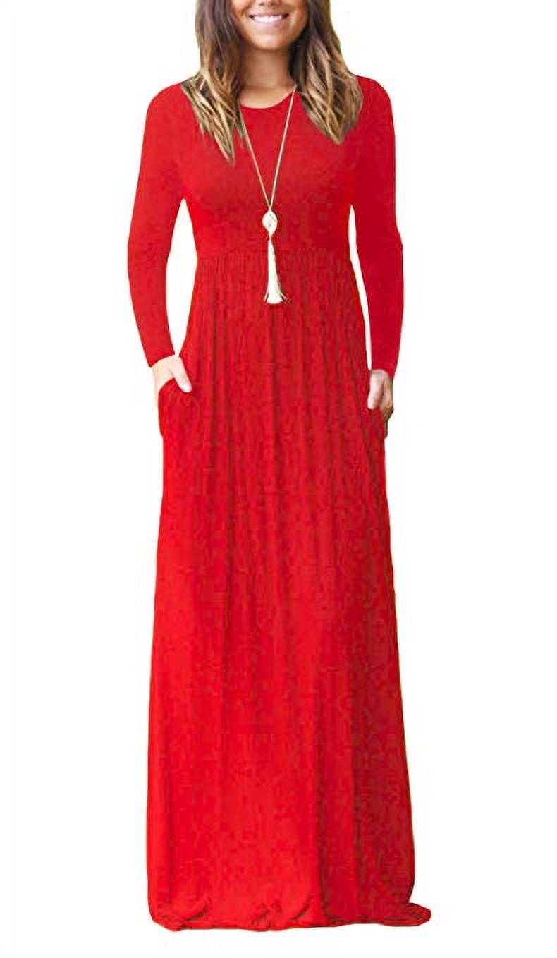 Red plain viscose rayon long-dresses - YUFTA - 3773696