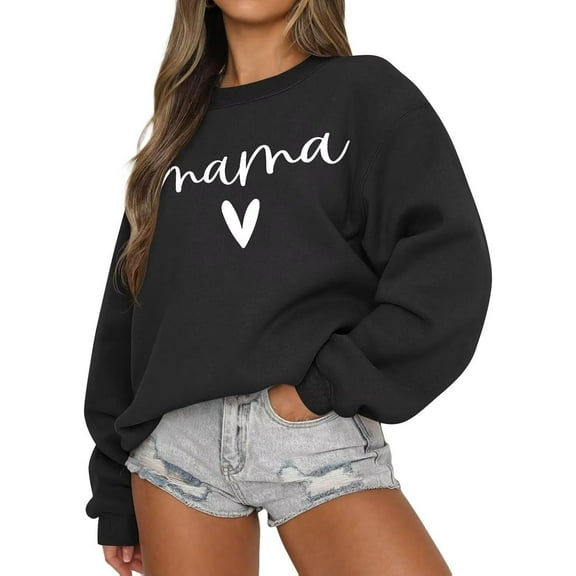 Women Long Sleeve Mama Sweatshirts Fall Crewneck Casual Graphic Mom Shirt Tops