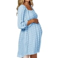 thumbnail image 1 of Women Long Sleeve Maternity Dress Square Neck Swiss Dot Casual Loose Short Dresses, 1 of 5
