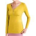 thumbnail image 1 of Women Long Sleeve Maternity Shirts V Neck Ruched Sides Ribbed Knit Pregnancy Tee Tunics Tops Yellow XXL, 1 of 5