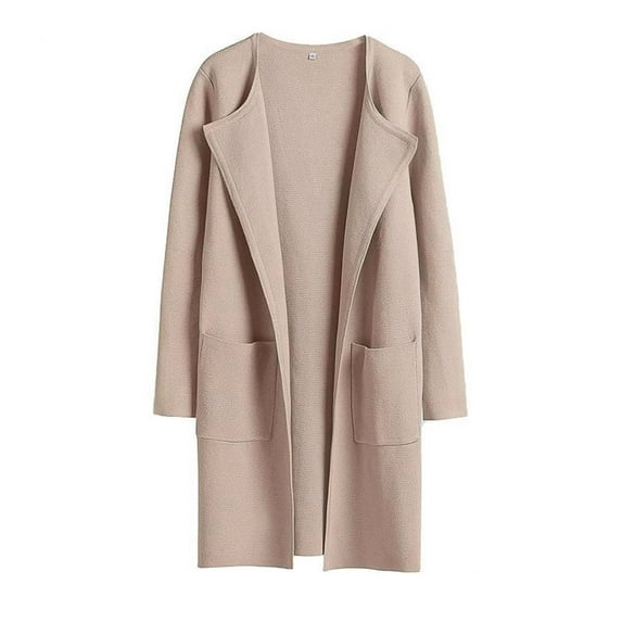 Women Long Sleeve Maxi Cardigan Open Front Oversized Knitted Sweater Coat Casual Lapel Warm Overcoat with Pockets
