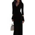 thumbnail image 1 of Women Long Sleeve Maxi Dress Deep V Neck Ruched Bodycon Elegant Semi Formal Wedding Guest Dresses, 1 of 9