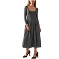 thumbnail image 1 of Women Long Sleeve Maxi Dress Scoop Neck Elegant A Line Flowy Dress Casual Slim Fit Fall Winter Dresses, 1 of 7