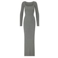 thumbnail image 1 of Women Long Sleeve Maxi Dress Solid Color Elegant Square Neck Bodycon Long Dress Party Clubwear, 1 of 3