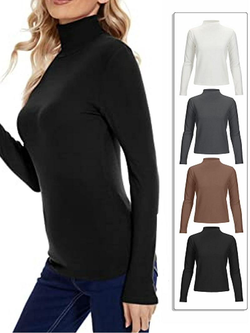 Women's Soft Fleece Turtleneck Top, Long Sleeve, Slim Fit