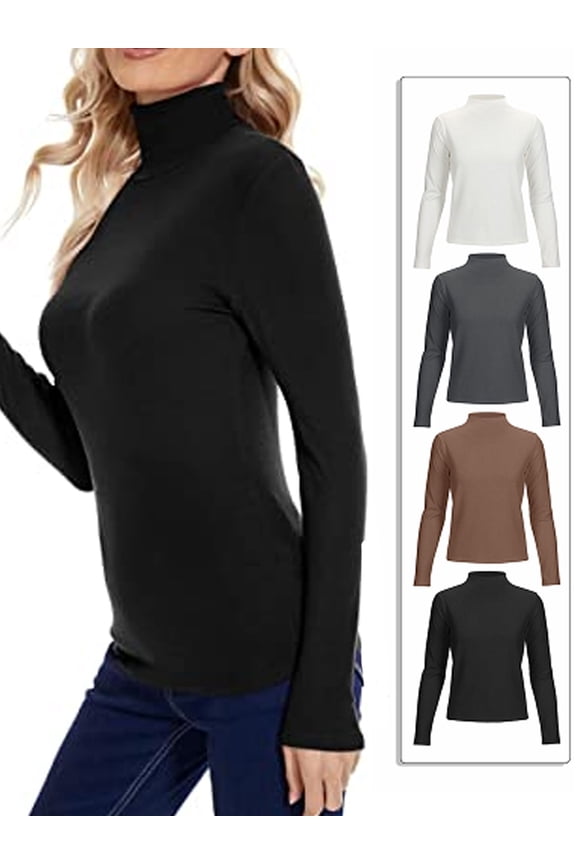 Women Long Sleeve Mock Neck Shirt Seamless Stretch Turtleneck Top Slim Fitted Base Layer (White,XL)