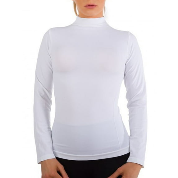 Women Long Sleeve Mock Neck Shirt Seamless Stretch Turtleneck Top Slim Fitted M-XL Plus Size