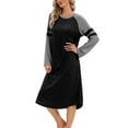 thumbnail image 1 of Women Long Sleeve Nightgown Loose Fit Sleepshirt Spring Fall Calf-Length Soft House Dress Round Neck Comfy Sleepwear Loungewear, Black S-3XL, 1 of 9