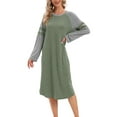 thumbnail image 1 of Women Long Sleeve Nightgown Loose Fit Sleepshirt Spring Fall Calf-Length Soft House Dress Round Neck Comfy Sleepwear Loungewear, Green S-3XL, 1 of 9