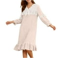 thumbnail image 1 of Women Long Sleeve Nightgown Ruffle Hem Sleepwear Soft Cotton Loungewear Loose Nightdress Homewear, 1 of 8