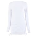 thumbnail image 1 of Women Long Sleeve O-Neck Solid Color Ruched Drawstring Ribbed Bodycon Mini Dress, 1 of 21
