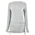 thumbnail image 1 of Women Long Sleeve O-Neck Solid Color Ruched Drawstring Ribbed Bodycon Mini Dress, 1 of 21
