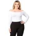 thumbnail image 1 of Women Long Sleeve Off Shoulder Bodysuit, White Plus, 1 of 1