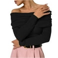 thumbnail image 1 of Women Long Sleeve Off Shoulder One Neck Knitted Sweater 2025 Item Basic Casual Winter Clothing Outfits Fashion Fall Clothes, 1 of 5