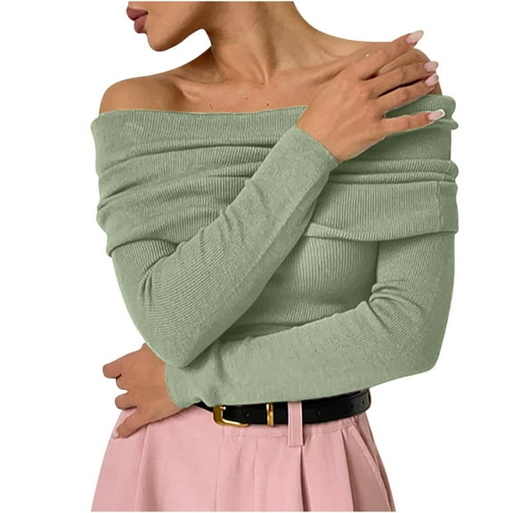 Women Long Sleeve Off Shoulder One Neck Knitted Sweater 2025 Item Basic Casual Winter Clothing Outfits Fashion Fall Clothes