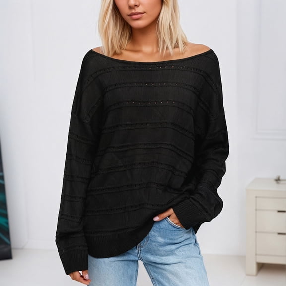 Women Long Sleeve Off Shoulder Pullover Sweaters Loose Fit Black Womens Sweater Soft Women Sweaters