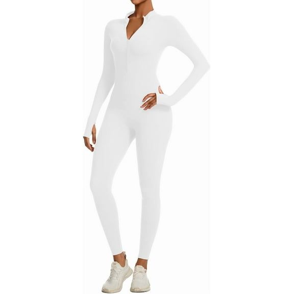 Women Long Sleeve One Piece Workout Jumpsuit Romper Bodysuit Tummy Control Body Suits Jumpers