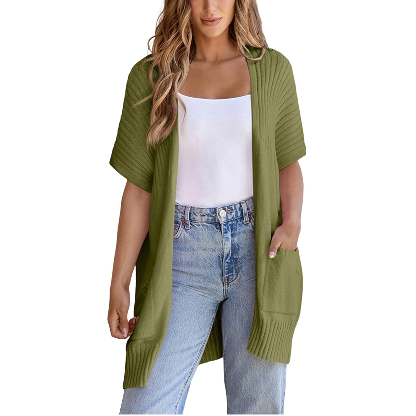 Women Long Sleeve Open Front Cardigan Casual Lightweight Cardigans Loose Knit Outwear with Pockets