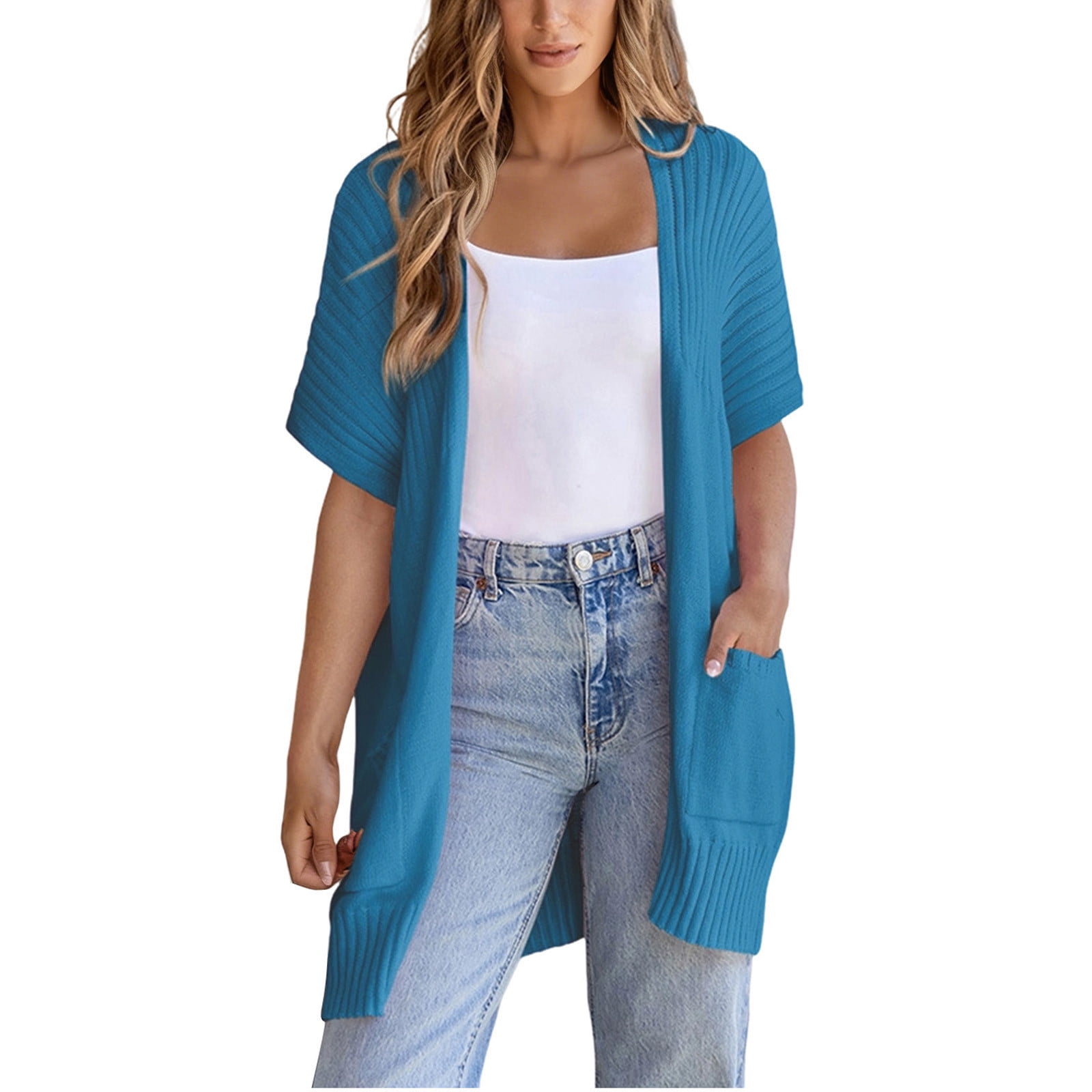 Women Long Sleeve Open Front Cardigan Casual Lightweight Cardigans Loose Knit Outwear with Pockets