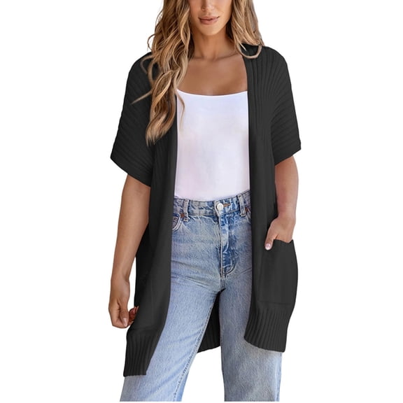 Women Long Sleeve Open Front Cardigan Casual Lightweight Cardigans Loose Knit Outwear with Pockets