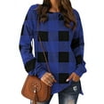 thumbnail image 1 of Women Long Sleeve Plaid Printed Split Hem Top, 1 of 5