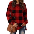 thumbnail image 1 of Women Long Sleeve Plaid Printed Split Hem Top, 1 of 8