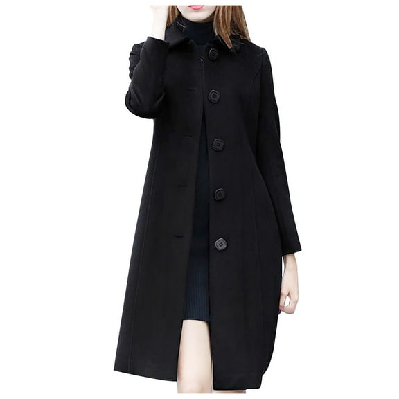 Women Long Sleeve Plus Size Button Turndown Collar Long Coats Classic Fall Winter Jacket Windproof Outwear