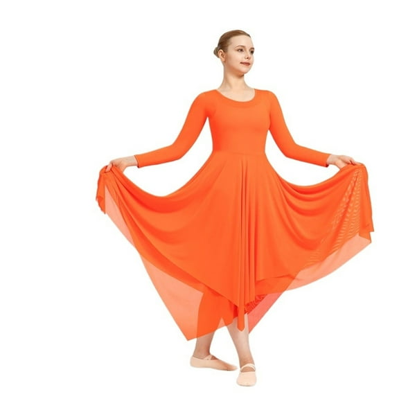 Women Long Sleeve Praise Dance Loose Fit Liturgical Worship Costume With Double Layered Irregular Skirt Dresses